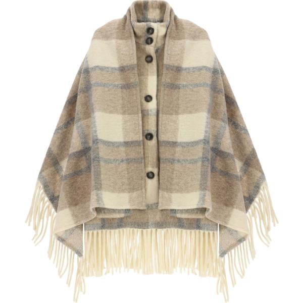 Cappotto da donna in beige sabbia a quadri con frange maxi Please