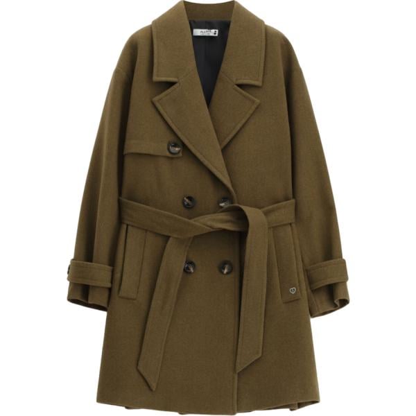 Cappotto da donna in marrone scuro collo con revers maxi con cintura Please