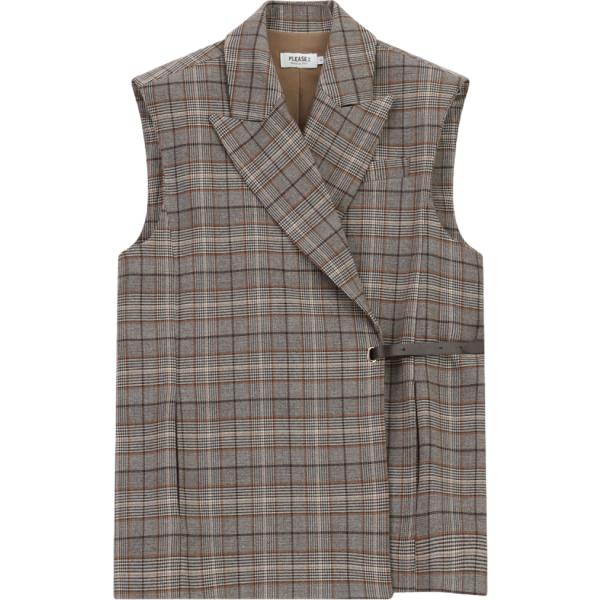 Gilet da donna in marrone scuro a quadri con cintura Please