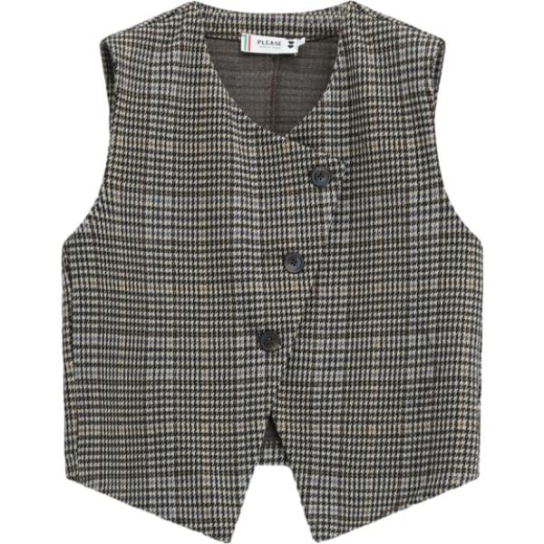 Gilet da donna in grigio scuro pied de poule collo a dolcevita corto con bottoni Please