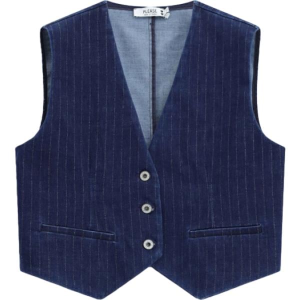 Gilet da donna in blu scuro a righe corto con bottoni Please