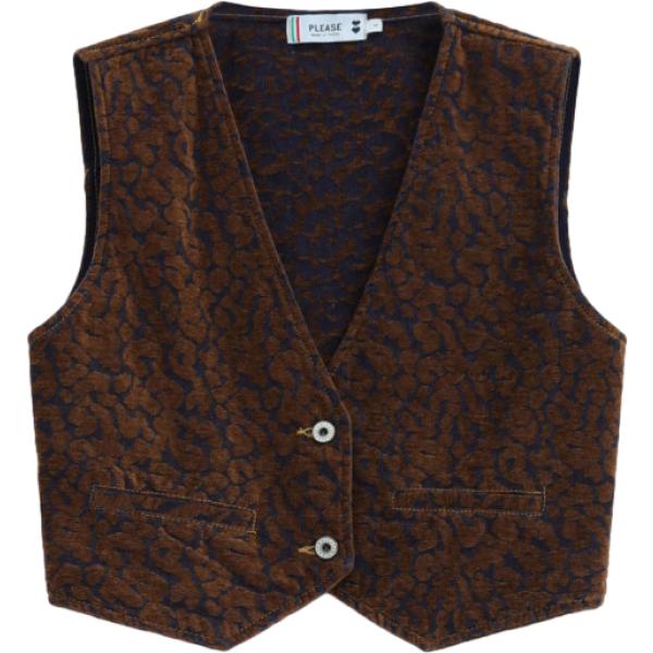 Gilet da donna in marrone chiaro animalier corto Please