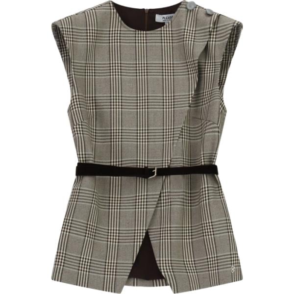 Gilet da donna in verde oliva scozzese con zip Please