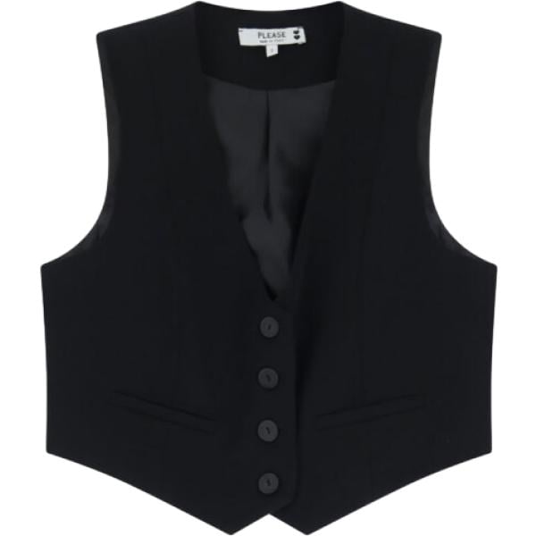 Gilet da donna in nero pece corto con bottoni Please Please
