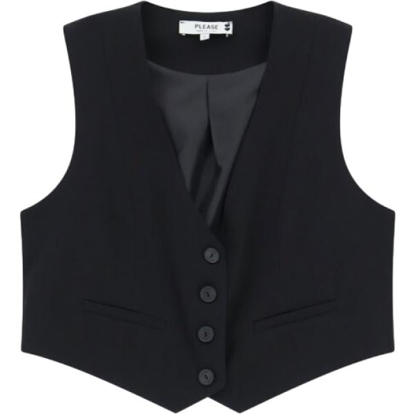 Gilet da donna in nero pece corto con bottoni Please Please