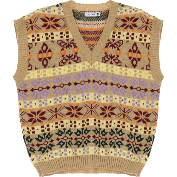 gilet Please marrone con stampe