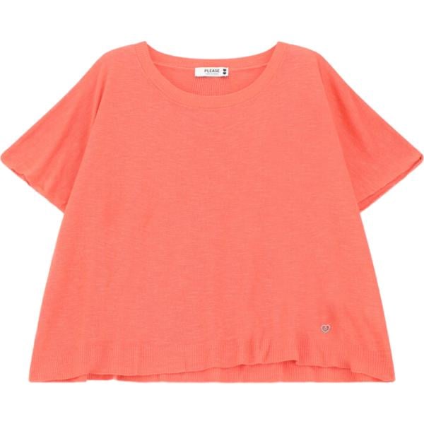 T-shirt da donna in rosso classico cropped a maniche corte in lino Please