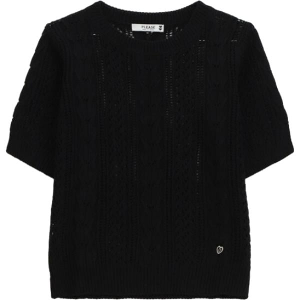 Maglione da donna in nero pece girocollo corto a maniche corte Please