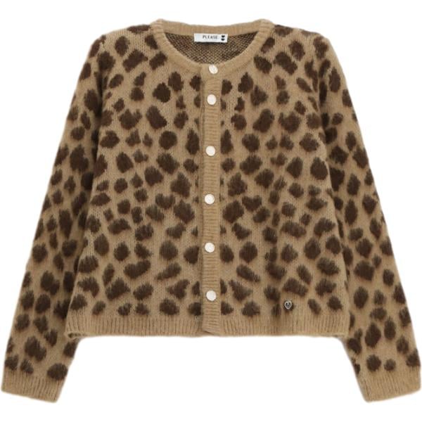 Cardigan da donna in marrone chiaro con stampe corto a maniche lunghe con bottoni Please