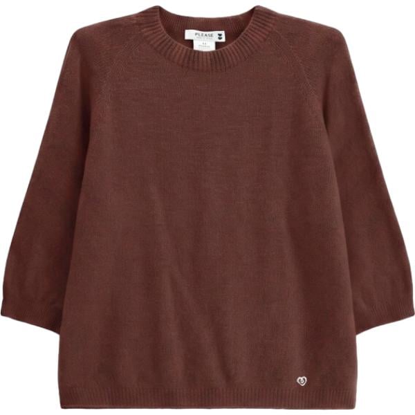 Maglione da donna in marrone scuro lavorato a maglia girocollo Please