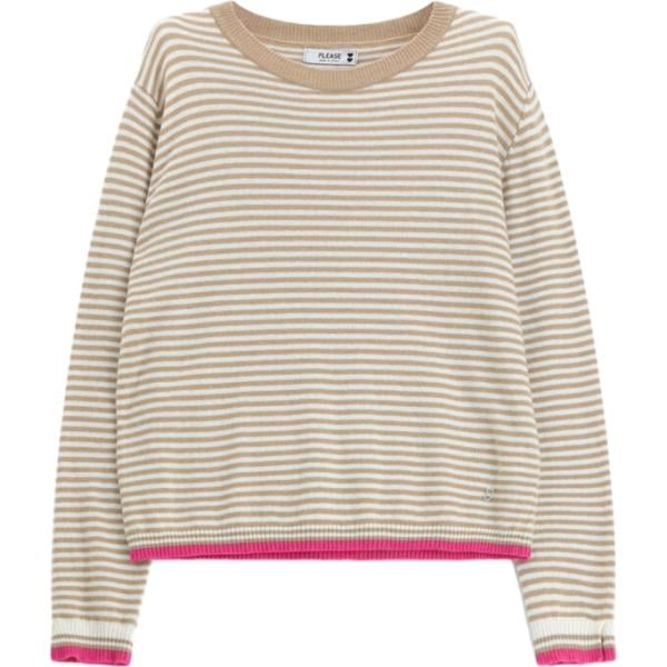 Maglione da donna in beige sabbia a righe a maniche lunghe Please