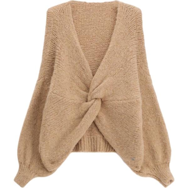 Cardigan da donna in marrone chiaro collo a v a maniche lunghe Please