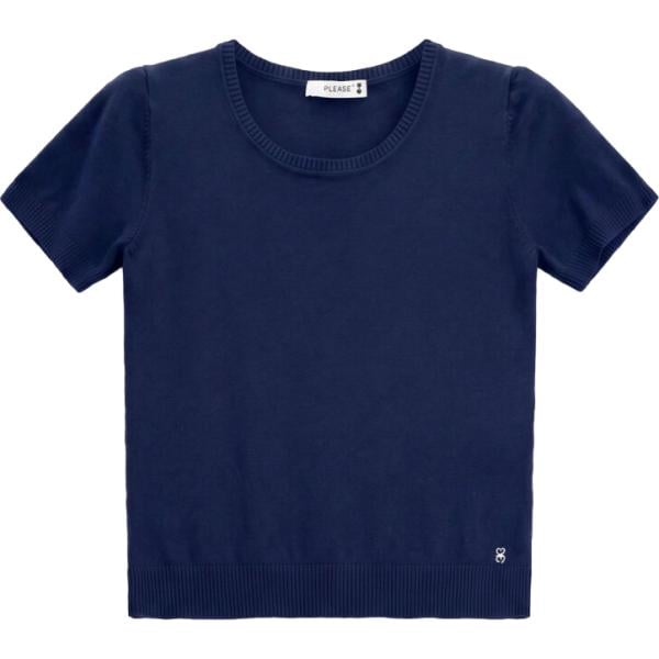 T-shirt da donna in blu scuro con scollo a maniche corte Please