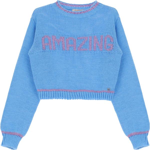 maglieria Please blu con stampe