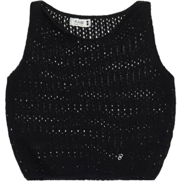 Top da donna in nero pece corto senza maniche Please