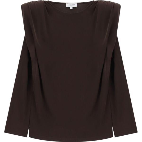 T-shirt da donna in marrone scuro a maniche lunghe Please