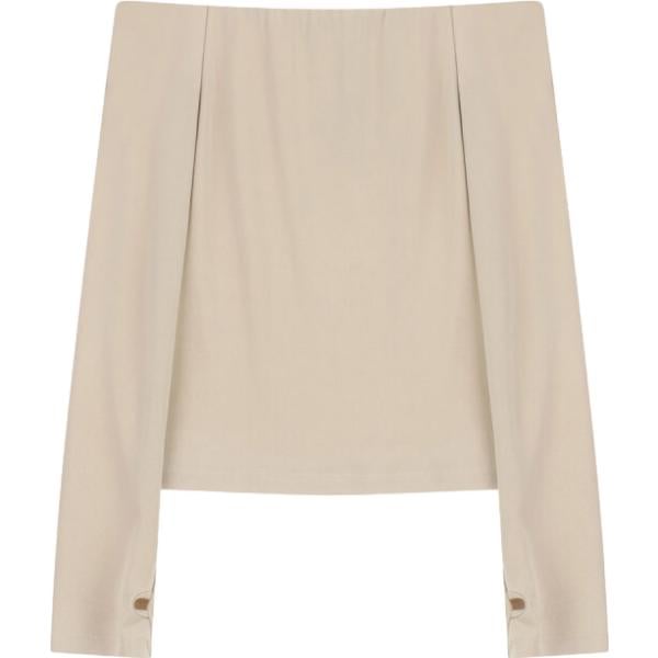 Top da donna in beige sabbia con scollo a maniche lunghe Please Please