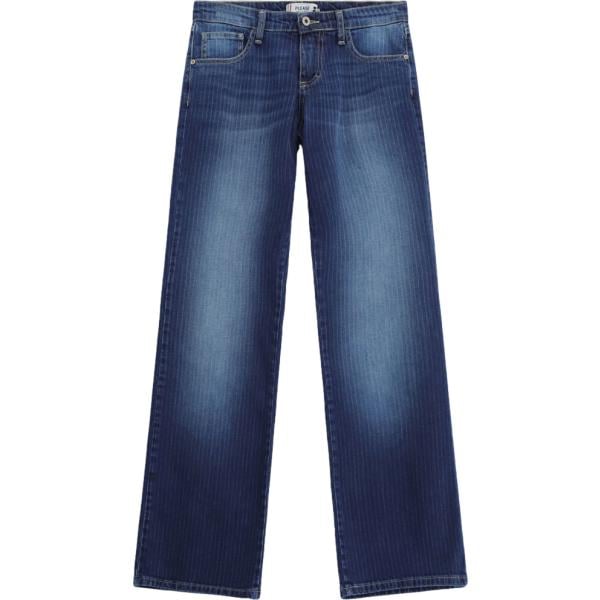 Jeans dritti da donna in blu medio a righe a vita bassa in denim Please