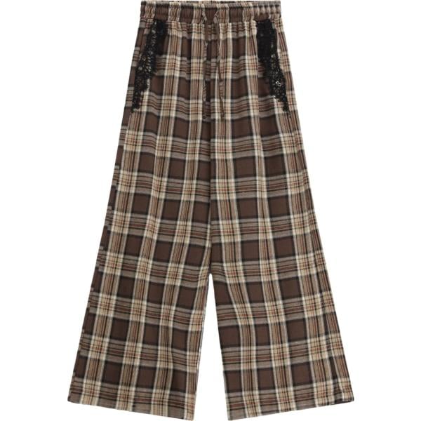 pantaloni a palazzo Please marrone a quadri