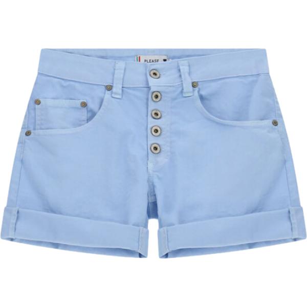 Shorts da donna in azzurro con bottoni Please