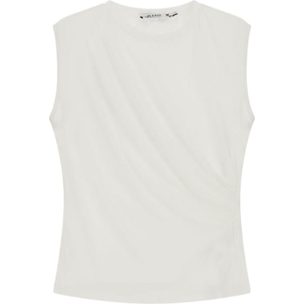 Top da donna con drappeggio in bianco avorio girocollo senza maniche Please