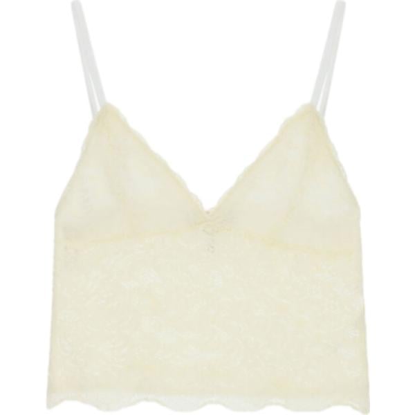 Top da donna in bianco avorio a fiori con pizzo con spalline corto Please
