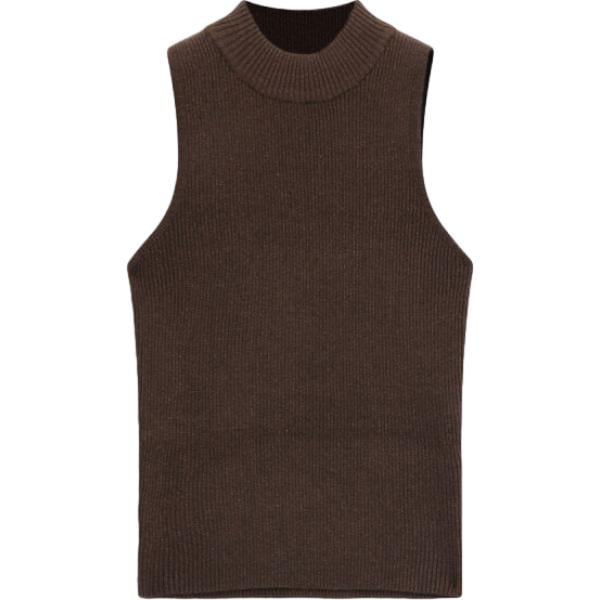 Top da donna in marrone scuro collo alto senza maniche Please Please