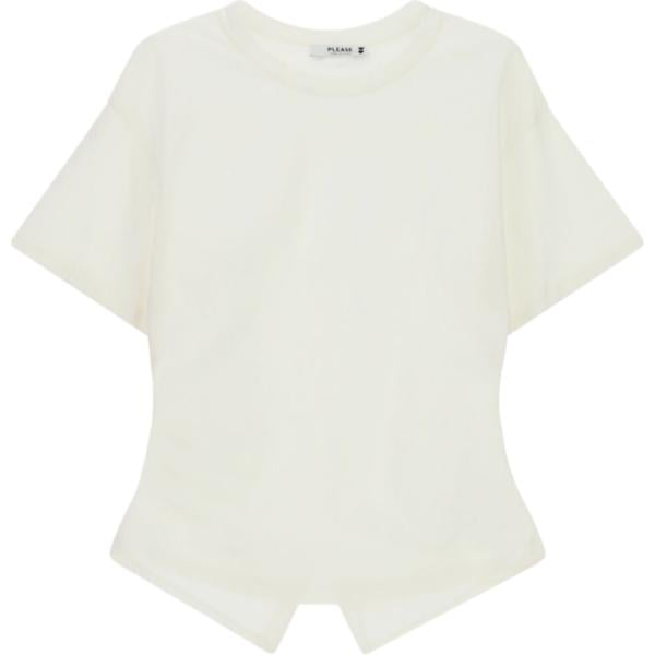 T-shirt da donna forma asimmetrica in bianco avorio girocollo a maniche corte Please