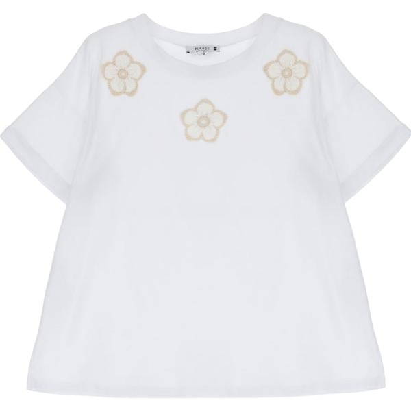 t-shirt Please bianco a fiori