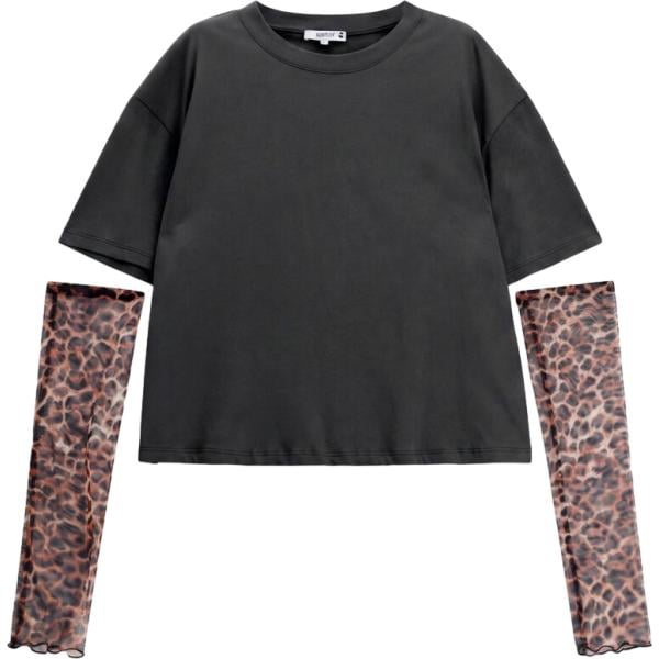 T-shirt da donna in grigio scuro animalier girocollo a maniche corte Please