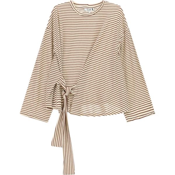 T-shirt da donna in bianco avorio a righe a maniche lunghe Please
