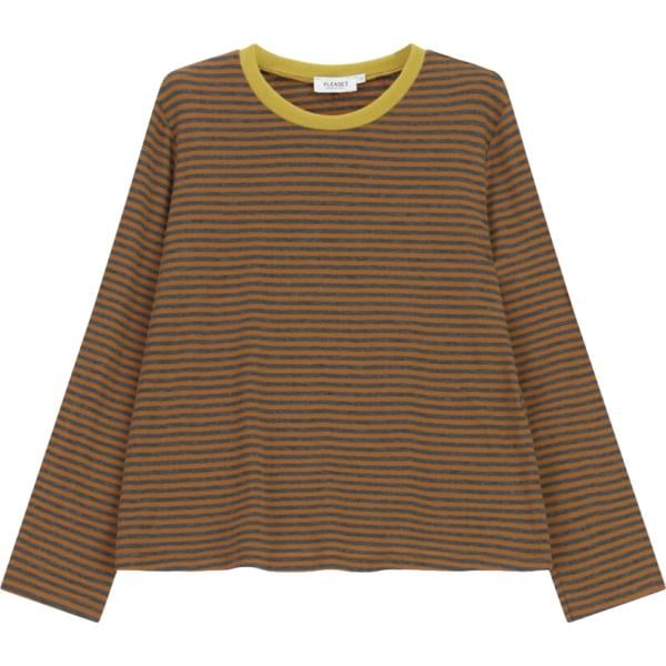 T-shirt da donna in marrone scuro a righe con scollo a maniche lunghe Please