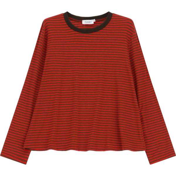 T-shirt da donna in bordeaux a righe con scollo a maniche lunghe Please