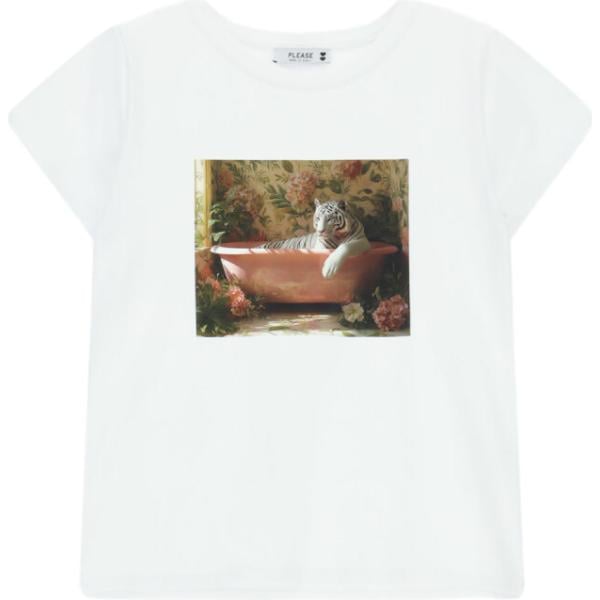 t-shirt Please bianco con stampe