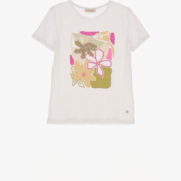 t-shirt Please bianco con stampe