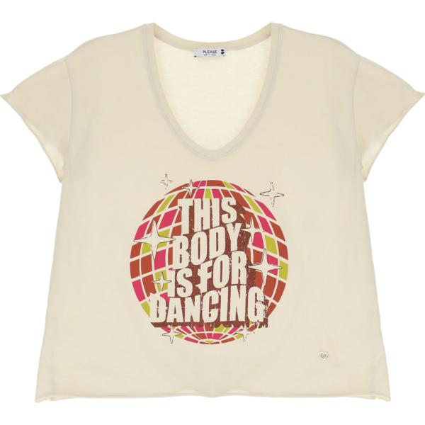 t-shirt Please marrone con stampe
