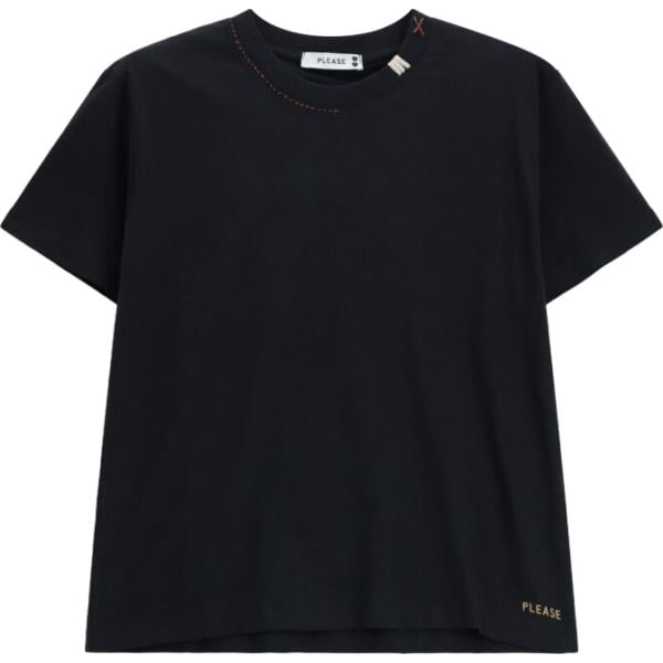 T-shirt da donna in nero pece con scollo a maniche corte Please