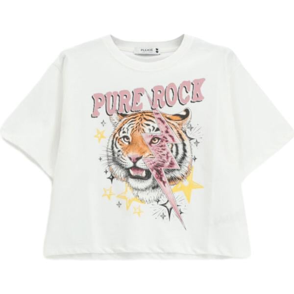 t-shirt Please bianco con stampe