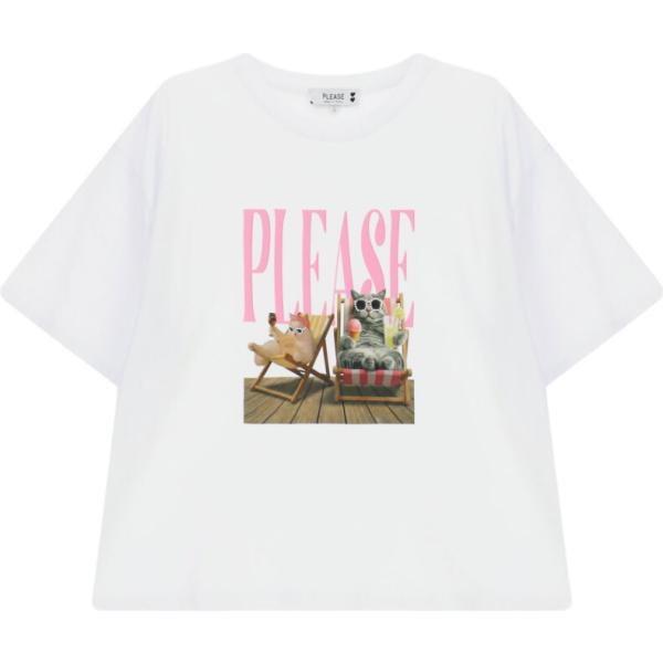 t-shirt Please bianco con stampe