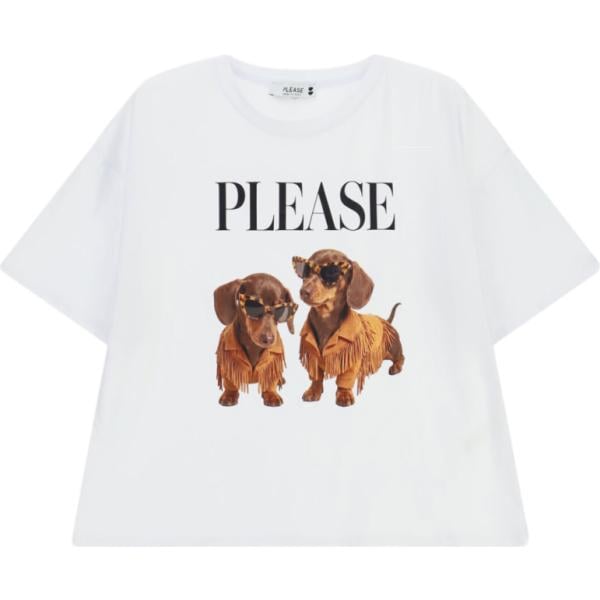 t-shirt Please bianco con stampe