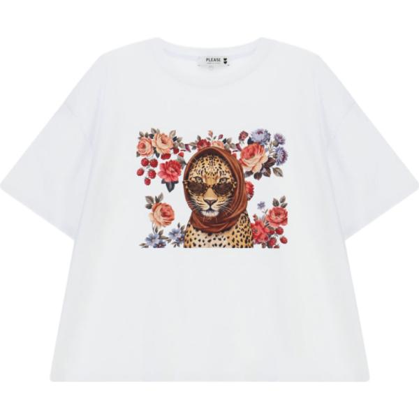t-shirt Please bianco animalier