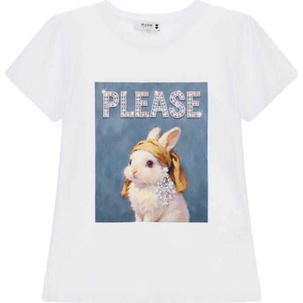t-shirt Please bianco con stampe
