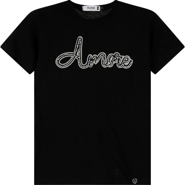 t-shirt Please nero con stampe