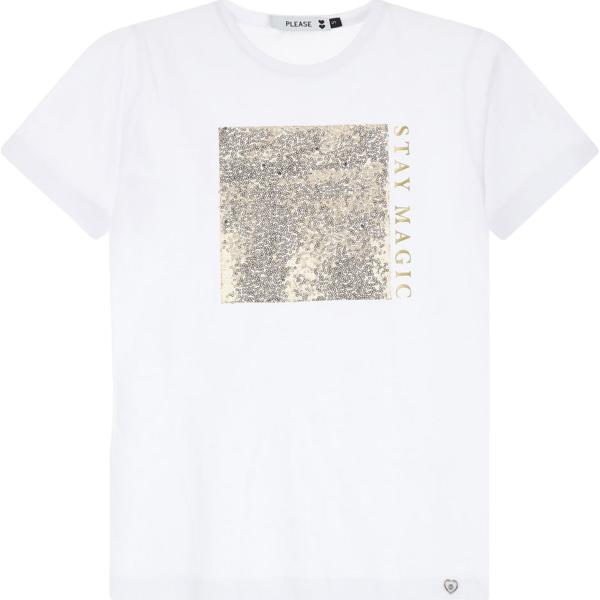 t-shirt Please bianco con stampe