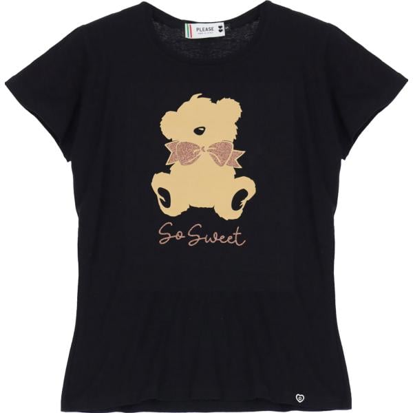 t-shirt Please nero con stampe