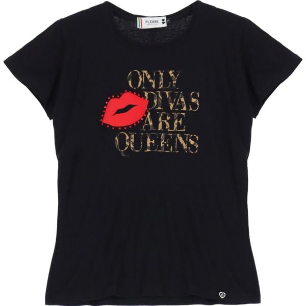 t-shirt Please nero con stampe