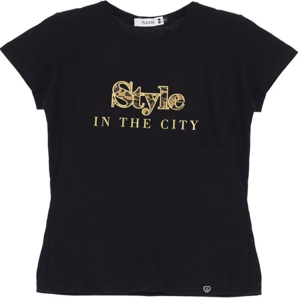 t-shirt Please nero con stampe
