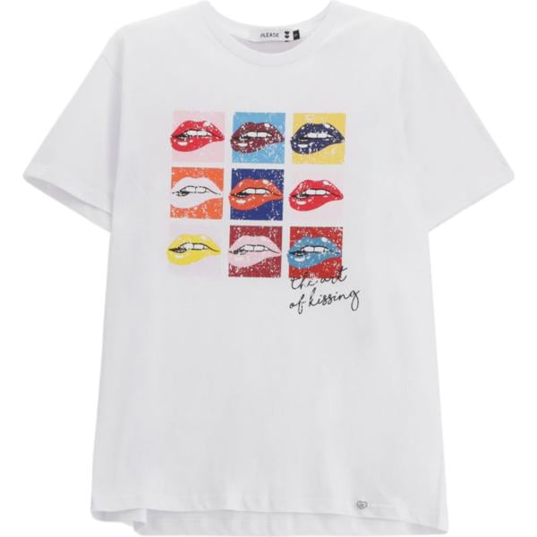 t-shirt Please bianco con stampe