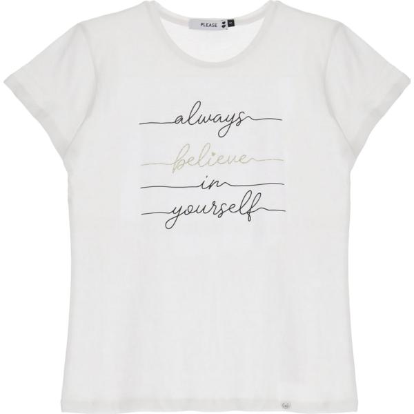 t-shirt Please bianco con stampe