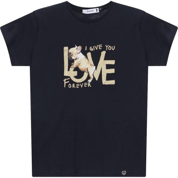 t-shirt Please nero con stampe